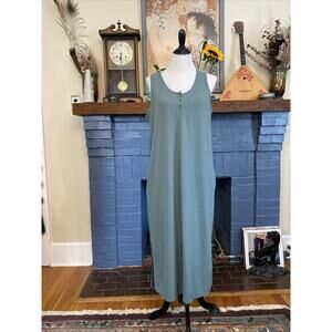 Toad & Co XL Piru Henley Maxi Tank Dress Pockets Eco Green Recycled HEMP $90